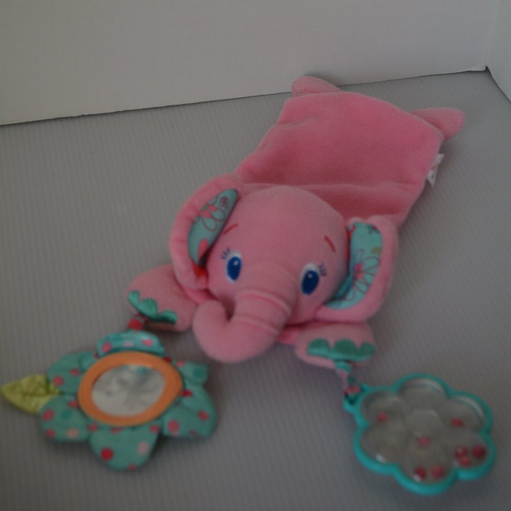 Bright Starts Kids II Plush Pink Elephant Cuddly Pal Carrier Baby Rattle Toy